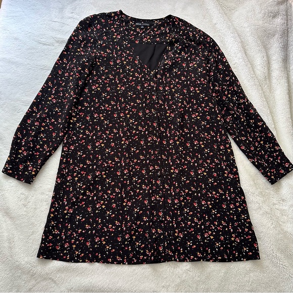 Madewell x Sezane Elly Floral Black Dainty Silk V Neck Dress Button Down Shift M - Picture 11 of 16